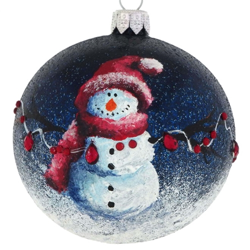 8cm Frosty Snowman In The Snow Handpainted Ball