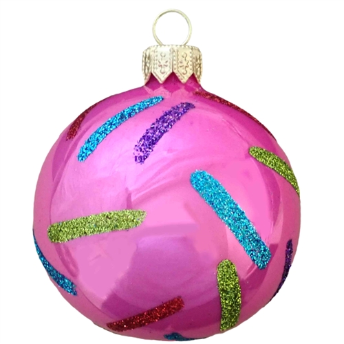 8cm Joy Series Pink Colorful Blown Glass Ball