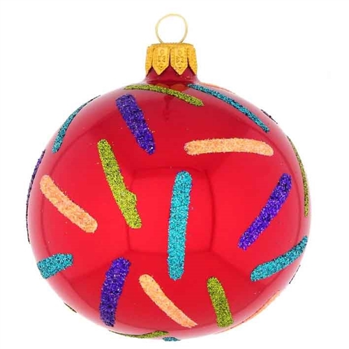 8cm Joy Series Red Colorful Blown Glass Ball