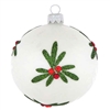 8cm White Satin Mistletoe & Holly Christmas Ball