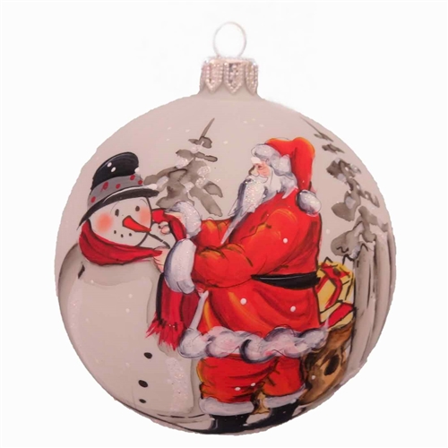 10cm Santa Helping Snowman Handpainted Ball