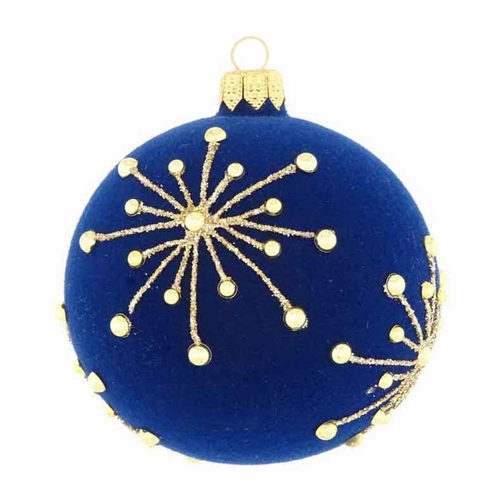 6cm Blue Velvet & Gold Star Glass X-mas Ball (felt-like finish)