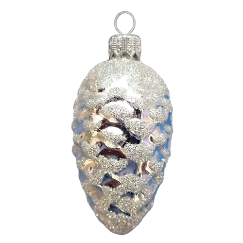 European Pine Cone Silver W/White Glitter