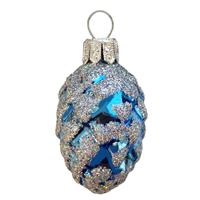 European Light Blue Pine Cone With Silver Glitter