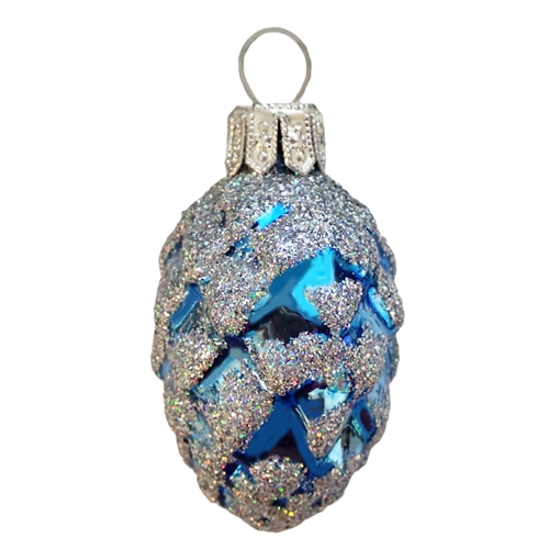 European Light Blue Pine Cone With Silver Glitter