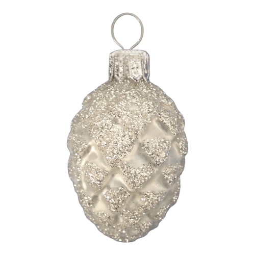 Small European White Glitter Pine Cone