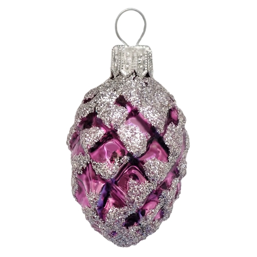 Lite Purple & Silver Glitter Pine Cone Ornament