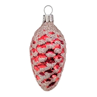 European Blown Glass Red & Silver Glitter Pine Cone