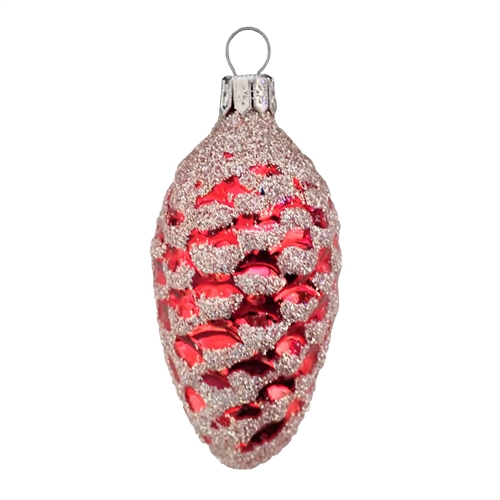 European Blown Glass Red & Silver Glitter Pine Cone