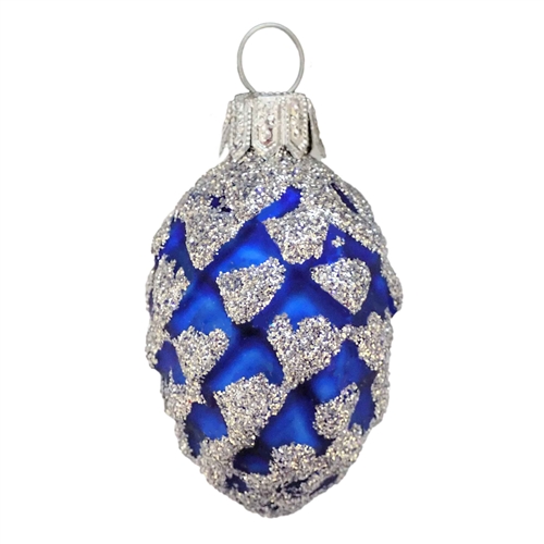 European Dark Blue Pine Cone With Silver Glitter