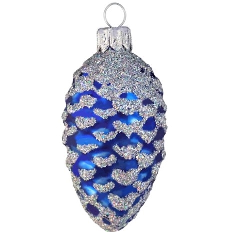 European Dark Blue Pine Cone With Silver Glitter