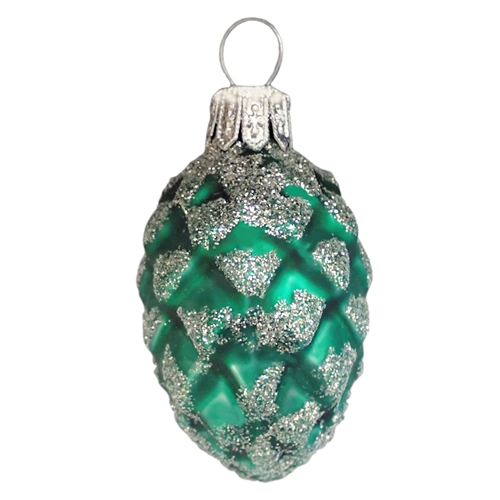 Small Green & Silver Glitter Pine Cone