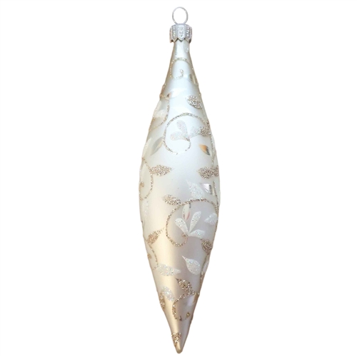 European Blown Glass White delights Teardrop Olive