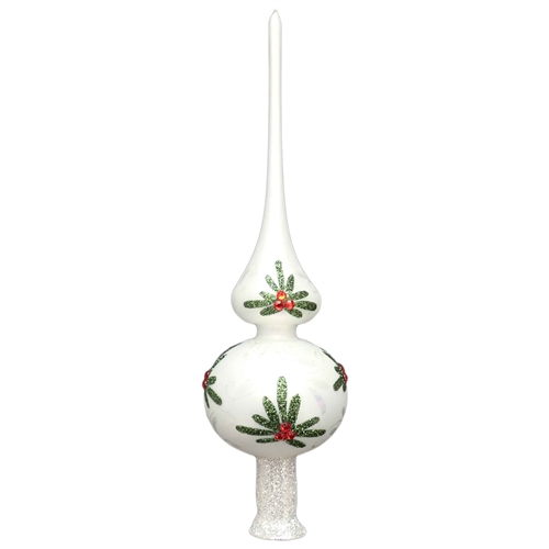 Mistletoe & Holly White Satin Tree Topper Finial