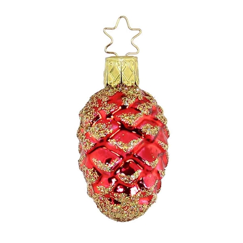 Inge Glas Pine Cone Red  Gold Glitter