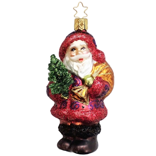 Inge Glas Heirlooms Crimson Niko Red Santa W/ Baum