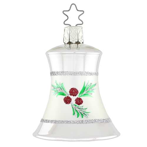 Inge Glas Gloss Silver Holly & Mistletoe Bell