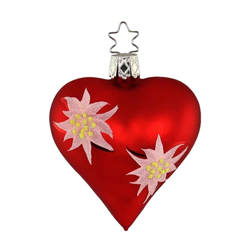Inge Glas Red Heart with Edelweiss