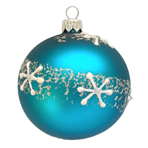 8cm Turquoise White Snow Crystal Snowflake Ball