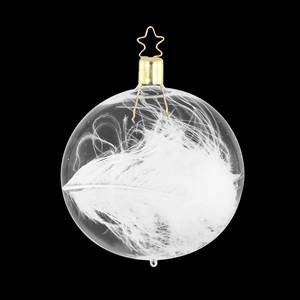 Inge Glas Clear Ball With White Feather Inside, Silver Crown (not gold)