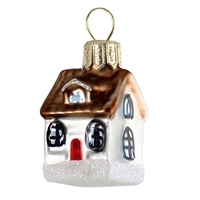 Mini House In Snow Feather Tree Ornament