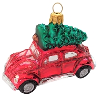 Red VW Bug Type Car With X-mas Baum