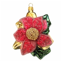 Large Poinsettia Blown Glass Christmas Ornament