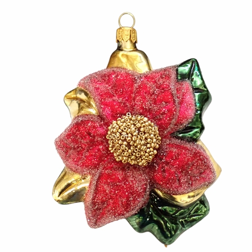 Large Poinsettia Blown Glass Christmas Ornament