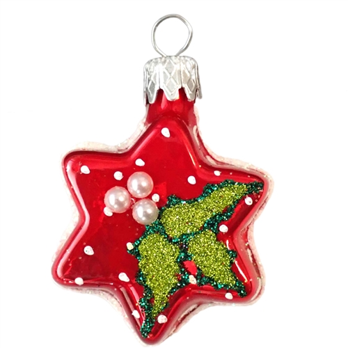Mini Red Christmas Star With Mistletoe & Holly