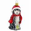 Grey Silver X-mas Cat With Stocking Cap & Scarf