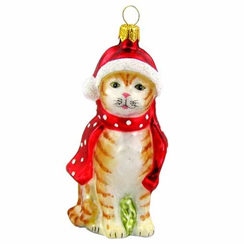 Brown X-mas Cat With Stocking Cap & Scarf