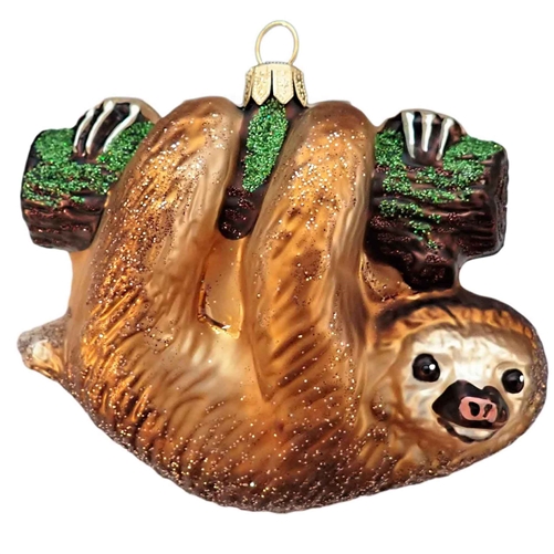 Sloth Blown Glass Christmas Tree Ornament