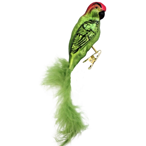 Green Parrot Parakeet Authentic German Blown Glass Ornament