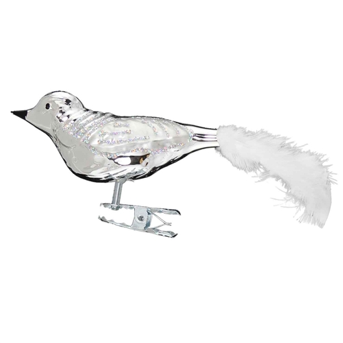 Medium Clip-On Gloss Silver Bird