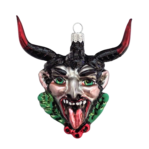 Handcrafted Silver Krampus Devil Glass Ornament