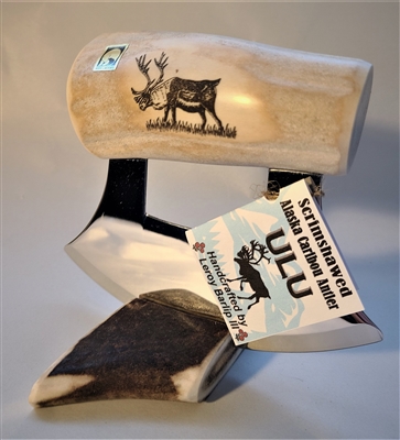 Hand Carved Scrimshaw Caribou Antler Ulu #3