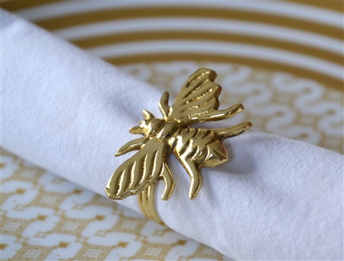 Golden Honey Bee Napkin Ring Set