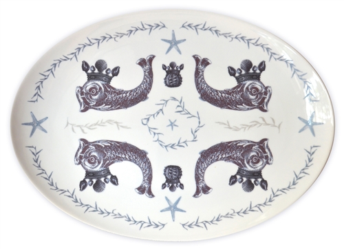 Duet Large Porcelain Coupe Serving Platter, Indigo