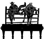 Coat Rack Metal Art with Cowboy Bulldogging a Steer