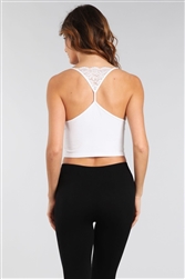 M Rena V-Neck Cropped Top with Lace Back Detail