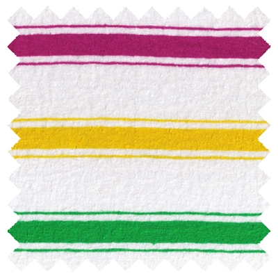 <B>ORDER#: CA-K2-P1C1</B> <BR>55% Hemp, 45% Organic Cotton Jersey  Fucia/Green/Yellow Stripes - Weight: 5 oz. Width: 72"