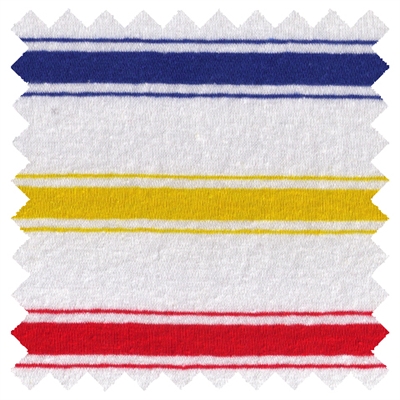 <B>ORDER#: CA-K2-P1C3</B> <BR>55% Hemp, 45% Organic Cotton Jersey Red/Blue/Yellow Stripes - Weight: 5 oz. Width: 72"