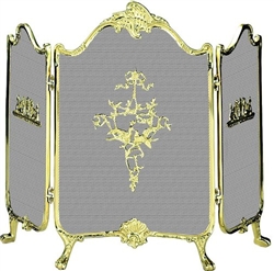 UniFlame S-9099 3 Fold Fully Cast Solid Brass Screen with Ornate Design
