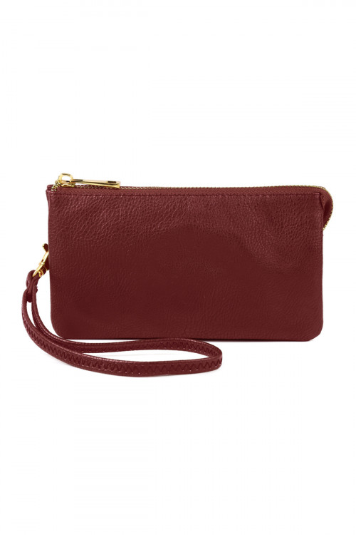 S24-5-1-005BU- LEATHER WALLET WITH DETACHABLE WRISTLET  - BURGUNDY /1PC