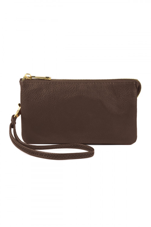 S24-5-1-005CF- LEATHER WALLET WITH DETACHABLE WRISTLET - COFFEE /1PC