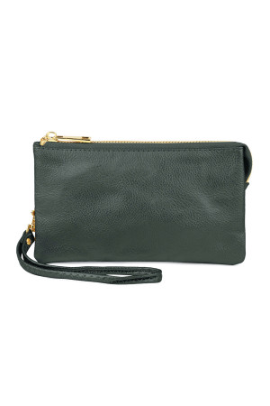 S24-5-1-005DKGREEN  - LEATHER WALLET WITH DETACHABLE WRISTLET - DARK GREEN/1PC