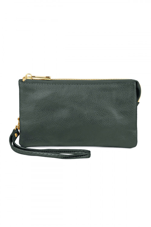 S24-5-1-005DKGREEN  - LEATHER WALLET WITH DETACHABLE WRISTLET - DARK GREEN/1PC