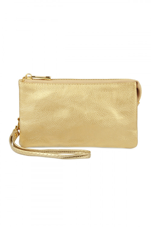 S24-5-1-005GD- LEATHER WALLET WITH DETACHABLE WRISTLET  - GOLD /1PC
