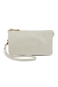 S24-5-1-005LGREY- LEATHER WALLET WITH DETACHABLE WRISTLET  - LIGHT GREY/1PC