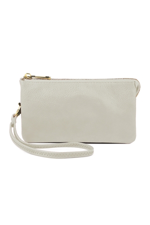 S24-5-1-005LGREY- LEATHER WALLET WITH DETACHABLE WRISTLET  - LIGHT GREY/1PC